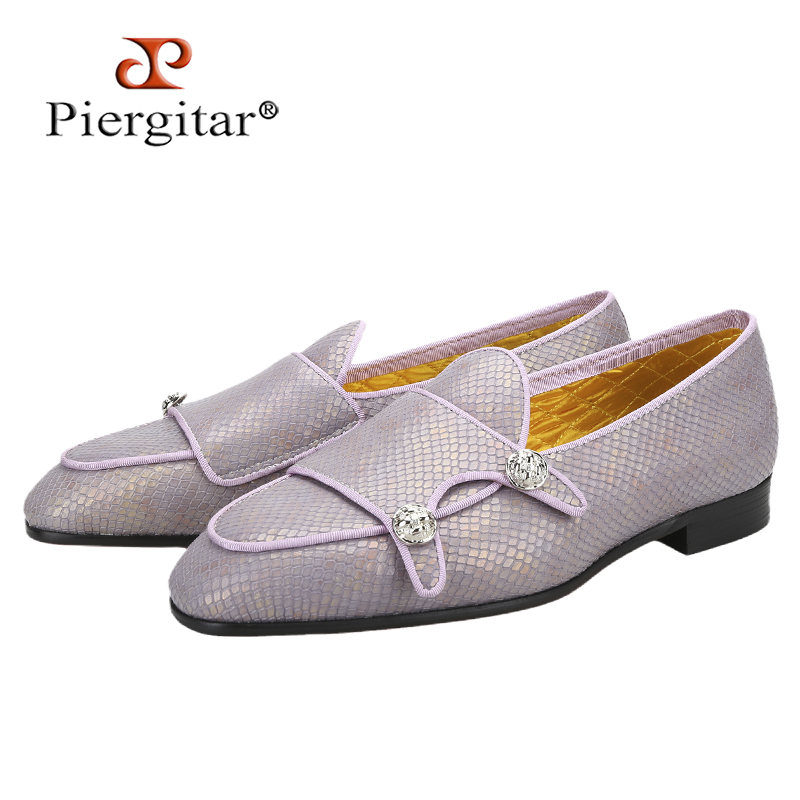 Scale - Men Formals & Ethnic Wear - รองเท้าหนังแท้ลายเกล็ดมังกรสีม่วง Piergitar สำหรับผู้ชาย รองเท้าแบบ Monk ทำมือ