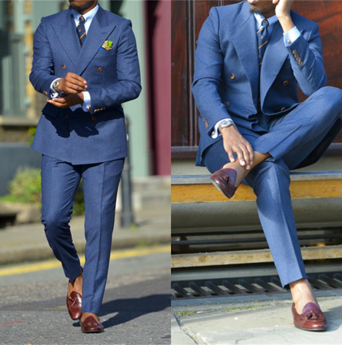 Men Formal Wear For Wedding - สีน้ำเงินเข้มอย่างเป็นทางการบุรุษชุด2ชิ้น Notched Lapel งานแต่งงานชุดทักซิโด้เจ้าบ่าวสวมเครื่องแต่งกาย Homme Terno