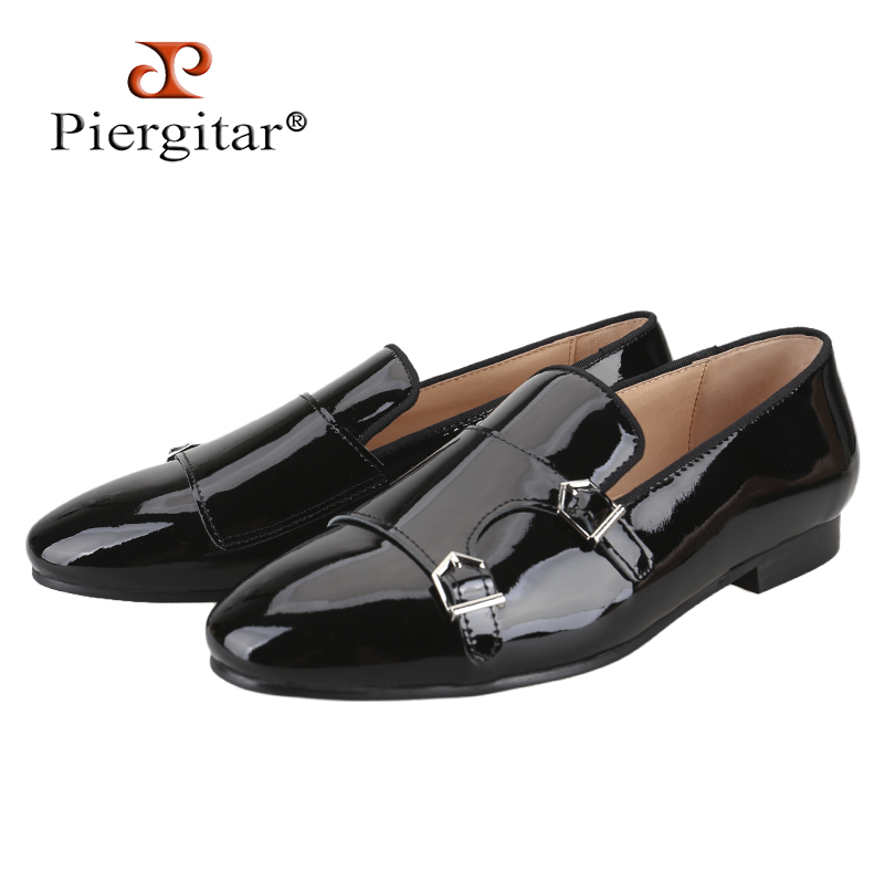 Men Formal Wear Shoes - Piergitar ใหม่สีดําสิทธิบัตรหนังผู้ชายคู่พระภิกษุสงฆ์รองเท้าสําหรับแฟชั่น/แสดงอย่างเป็นทางการสวมใส่ SLIP-ON loafers PLUS ขนาด