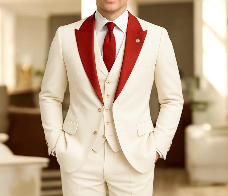 Men'S Formal Wear For Engagement - ชุดสูทผู้ชายสีขาว 3 ชิ้น ชุดทางการสำหรับงานแต่งงาน งานหมั้น งานพรอม