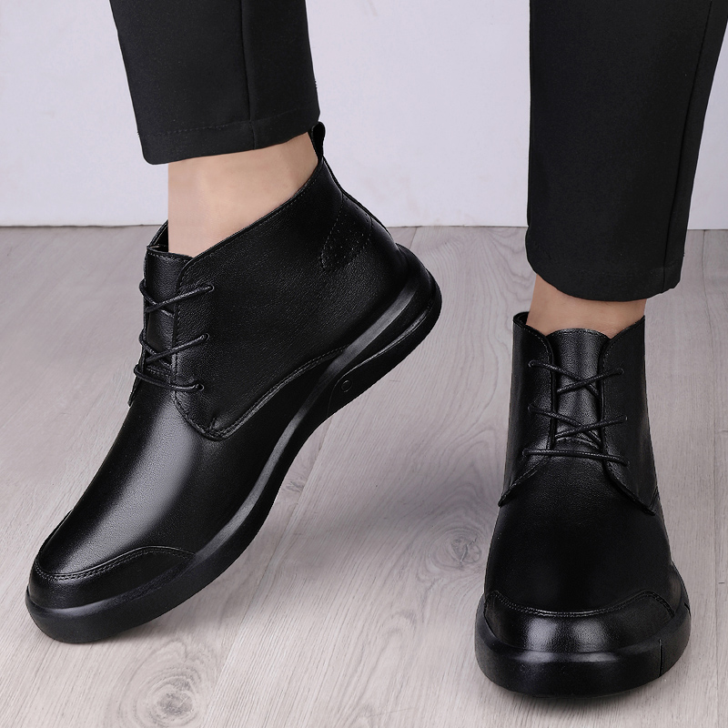 Men Formal Wear Shoes - รองเท้าบูทข้อเท้าสุดหรูคุณภาพสูง รองเท้าผู้ชายหนังแท้ รองเท้าลำลองผู้ชาย หนังวัว รองเท้าบูทฤดูหนาวอุ่นๆ สำหรับผู้ชาย