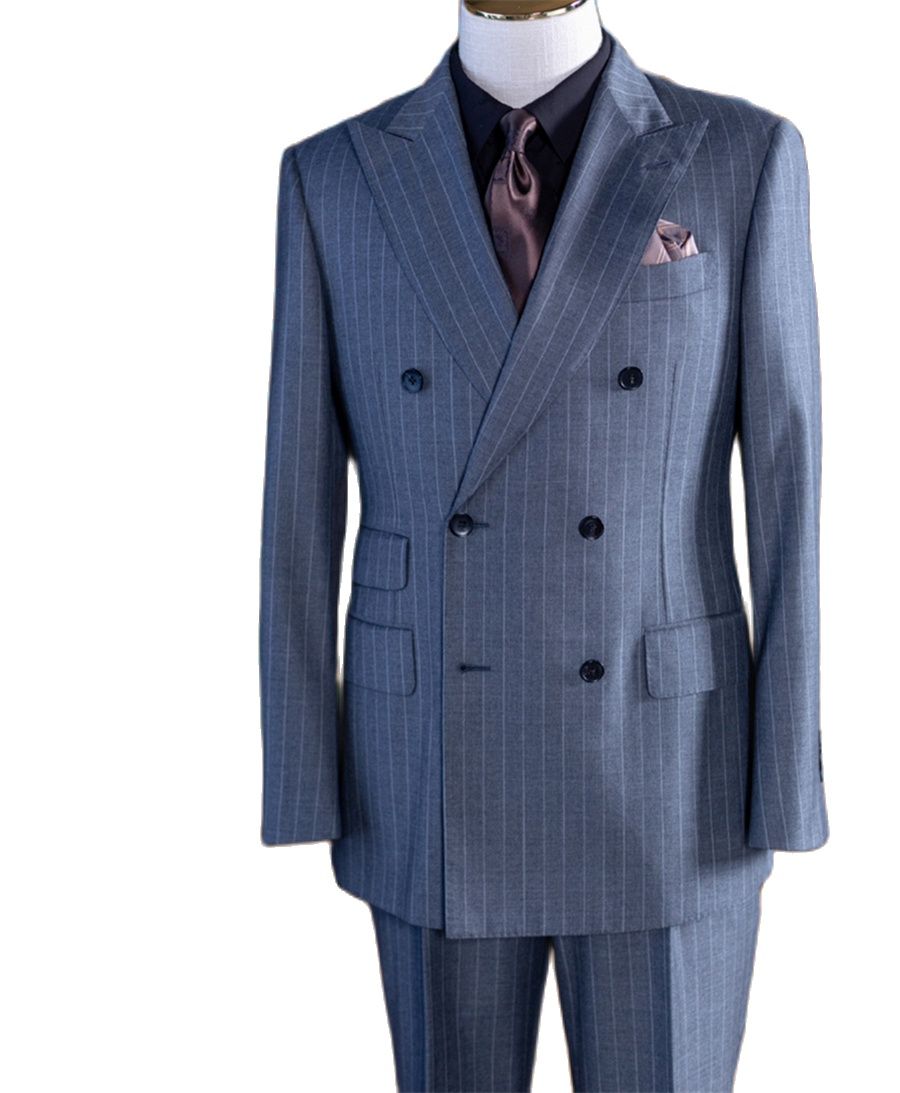 Men Formal Wear For Wedding - ชุดสูทผู้ชายสีเทาลายทางแบบกระดุมสองแถว คลาสสิก 2 ชิ้น เสื้อสูทและกางเกง ชุดธุรกิจสั่งตัดได้