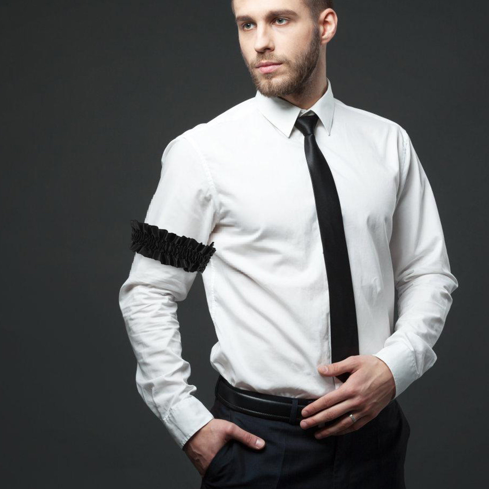 Formal Upper Wear Men - สายรัดแขนผ้าซาตินยืดหยุ่นสำหรับผู้ชาย 3 คู่ พร้อมขอบลูกไม้ ดีไซน์ทันสมัย ป้องกันการลื่นไถล