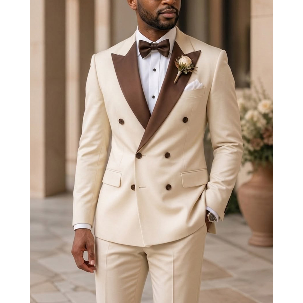 Men Formal Wear For Wedding - ชุดทักซิโด้ผู้ชายแบบกระดุมสองแถว แฟชั่นปกแหลม สำหรับงานแต่งงาน งานพรอม งานเลี้ยง ชุดสูท