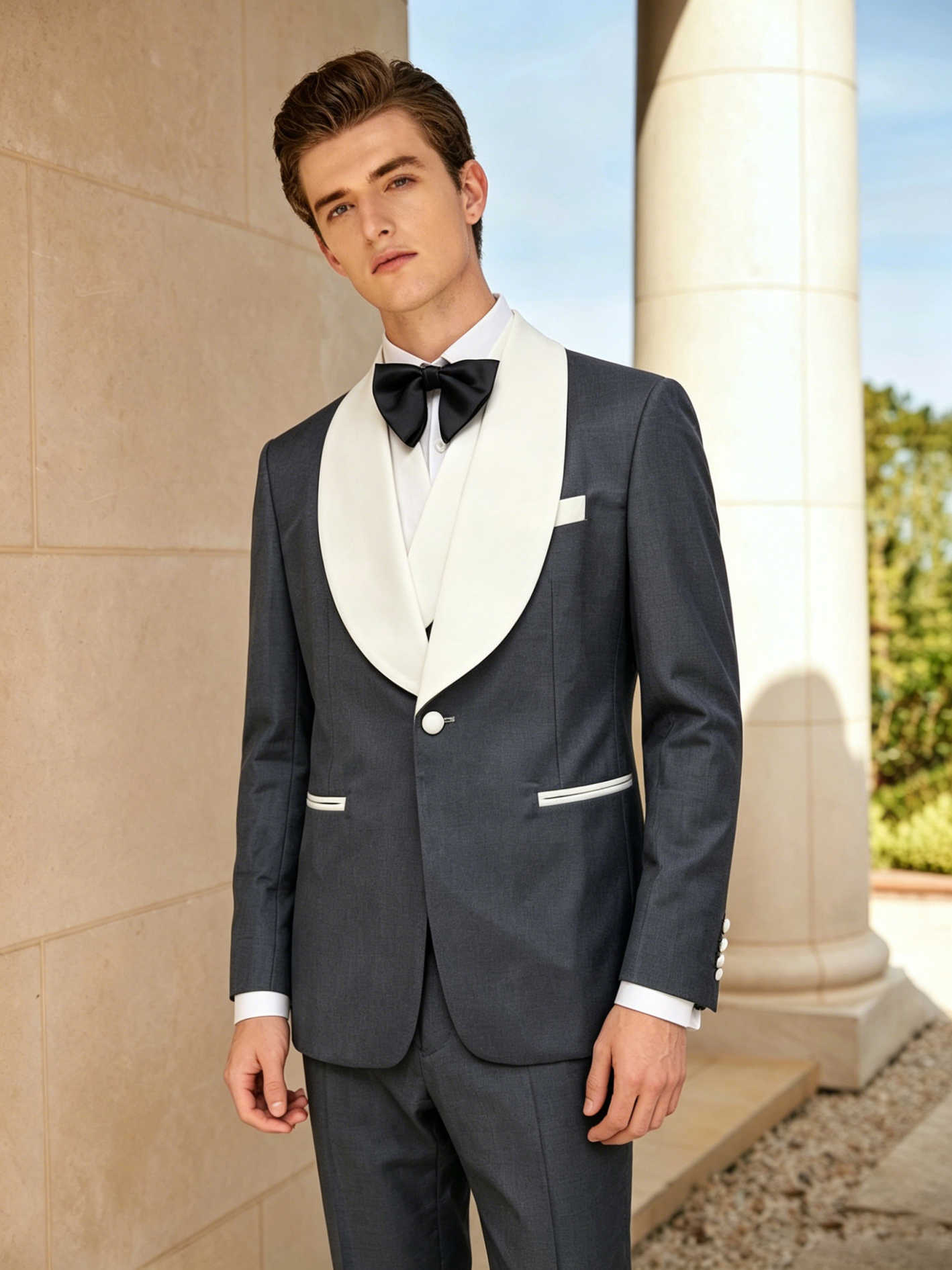 Men'S Formal Wear For Engagement - ชุดทักซิโด้ผู้ชายหล่อเหลา ปกผ้าคลุมไหล่ กระดุมเดียว ชุดแจ็คเก็ตและกางเกง 3 ชิ้น