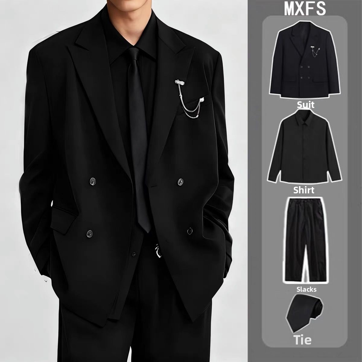 Men'S Formal Wear For Engagement - ชุดสูทลำลองแบบกระดุมสองแถวสำหรับผู้ชาย ชุดแต่งงานและงานหมั้น สไตล์วิทยาลัย ทรงเข้ารูป สไตล์เกาหลี สำหรับฤดูใบไม้ผลิและฤดูใบไม้ร่วง